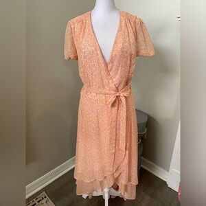 Betsey Johnson Call Of The Wild Pink Yellow Leopard Chiffon Wrap Dress